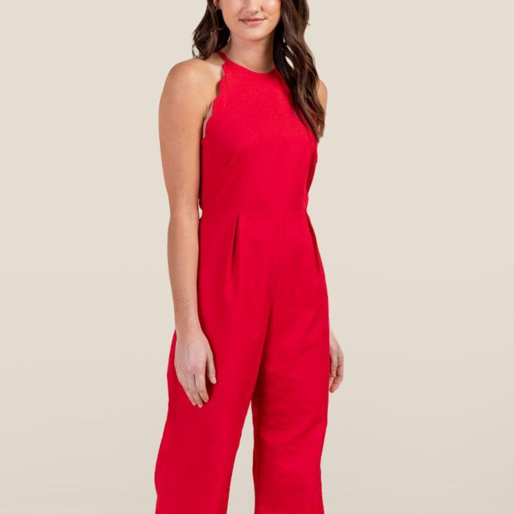 Francesca’s Red Scallop Jumpsuit Large